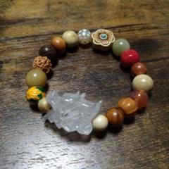 101223 桃の木蓮花彫りブレスレット17センチ