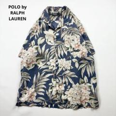 希少XL✨ラルフローレン 開襟シャツ リネン100 半袖 オープンカラー 花柄