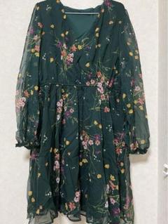 XLサイズ　 レディースワンピース　花柄シフォン Aライン ミニドレス　グリーン