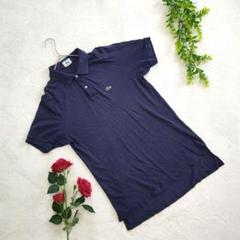 【LACOSTE】M ネイビー 半袖ポロシャツ 左胸元ワニデザイン スリットあり