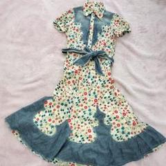 DSQUARED2 花柄デニムシャツワンピース 38 ウエスタン細身コレクション DSQUARED2 花柄デニムシャツワンピース 38 ウエスタン細身