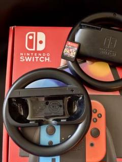 Nintendo Switch 有機EL＋マリカ8DX＋純正ハンドル2個セット！