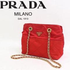 A1540■PRADA ゴールドチェーン ナイロン ショルダー バッグ 赤
