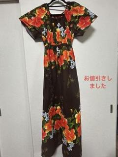 ハワイアン♡大花柄ハイビスカスワンピース　レーヨン100% 黒　青 a32a30bbf057fa3cef8499e3354066