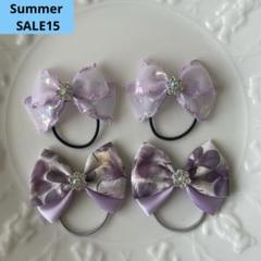 【Summer SALE15】 花　紫　キッズ　ヘアゴム　リボン