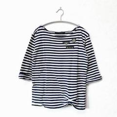 コットン100% Tシャツ【スピックアンドスパン】ネイビー ボーダー ワッペン