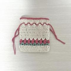 ＊ピンクのチューリップ巾着ポーチ＊　ハンドメイド　かぎ針編み　編み物