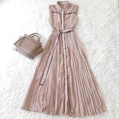 フレイアイディ パイピングプリーツワンピース ロング ピンク ベルト フレイアイディ パイピングプリーツワンピース ロング ピンク