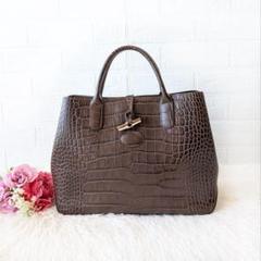 希少 美品 ロンシャン ショルダーバッグ ロゾ レザー クロコ型押し ブラウン LONGCHAMP - 希少 美品 ロンシャン ショルダーバッグ ロゾ