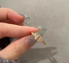 極美品 Tiffany&Co.ダブル Tダイヤモンドのイエローゴールドリング