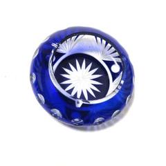 コバルトブルー クリスタルガラス 灰皿 切子 硝子 アンティーク