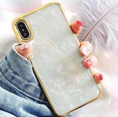 8日削除 iPhone7,8,SEケース シェル ゴールドフレーム 白