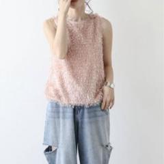 AMELY タンクトップ ノースリーブ フェザーフリンジトップス