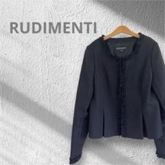RUDIMENTI ブラック　フリル付きノーカラージャケット　ラメ入り