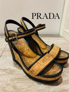 美品☆プラダPRADA ウェッジ サンダル38.5/24.0-24.5cm 靴