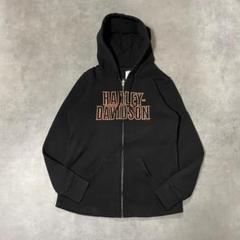 ハーレーダビッドソン パーカー ジップ 古着 プリント M 黒 13302