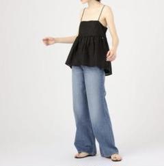 GANNI ワイドフレアデニム ガニー バックロゴ 25 新品未使用　ジーンズ レディース】Heavy Washed Denim Flared Skirt Jeans | GANNI