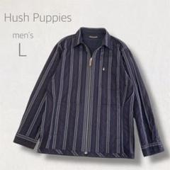 Hush Puppies シャツジャケット L ストライプ ブラック 紫 ジップ