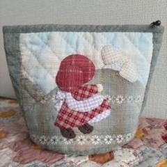 ♥スーちゃん＆ハウスのパッチワークキルトポーチ〔先染め生地〕♥ハンドメイド