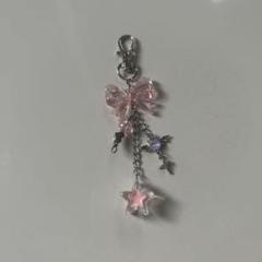 ハンドメイド ピンクリボン星チャーム