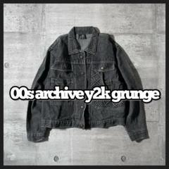 y2kグランジ ブラックデニムジャケット 短丈 スタッズ 00s archive