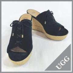 アグ　ホイットニー　ウェッジサンダル　ブラック UGG（アグ）】ブラック スウェード ウェッジサンダル（SIZE:25