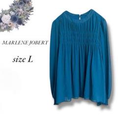 MARLENE JOBERTノーカラー長袖シフォンフレアブラウスL 通勤2977