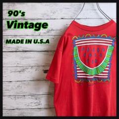 【USA製】80's90'sヴィンテージ スイカを讃えるメッセージアートTシャツ