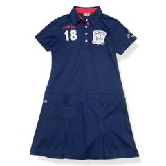 美品 FILA GOLF ゴルフワンピース ネイビー L 刺繍ロゴ 吸汗速乾ポロ