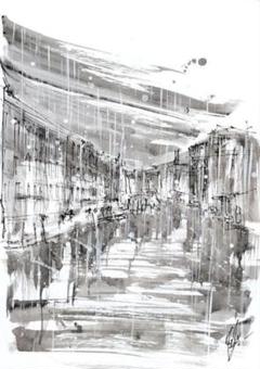 原画#3237 雨　ベネチア　イタリア　水彩画　ドローイング　インテリア　風景画 原画#3237 雨 ベネチア イタリア 水彩画 ドローイング