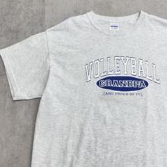 VOLLEYBALL　半袖Tシャツ　ロゴプリント　古着　杢ホワイト　グレー系　L