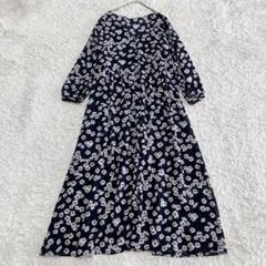 スローブイエナ　黒と白の花柄長袖ワンピース38 スローブイエナ黒と白の花柄長袖ワンピース38