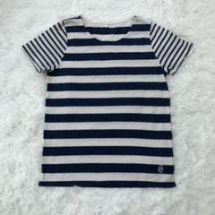 レディース半袖クルーネックTシャツ　カットソー　ボーダー　綿混　　カジュアル　M