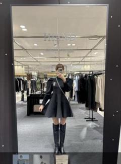 HIAND ハイアンド ループ編みチュニックワンピース ブラック