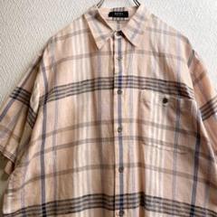 古着 レトロ シャツ チェックシャツ 総柄 チェック 柄シャツ 半袖