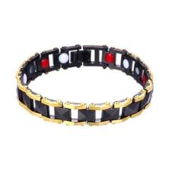 r12 新品 ゲルマニウム 磁気 高品質 スタッズ ブレスレット 黒×金 363