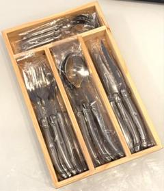 Laguiole カトラリーセット ２４本入り刻印なし木箱付き　シルバー Laguiole (シルバーステンレス)カトラリーセット 24本入り