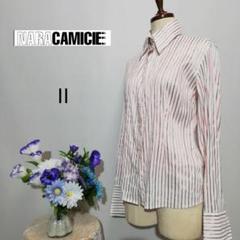 ナラカミーチェ　極上美品　ストレッチ有り　長袖ブラウス　ピンク色系ストライプ