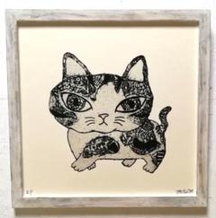 額付き銅版画応用絵画 title「お通りニャンコ」