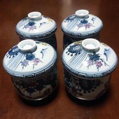 華山 萬右衛門 蒸碗揃 茶碗蒸し器 4客 総手描