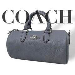 美品 4880 COACH コーチ ハンドバッグ キャンバス レザー ブルー