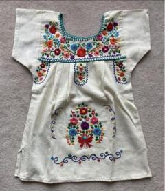 【1-2歳サイズ②】キッズ メキシカン刺繍 ワンピース 白 コットン 生成りのサムネイル