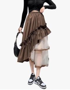 スカート レディース ロング アシメチュール レイヤード フレアスカート