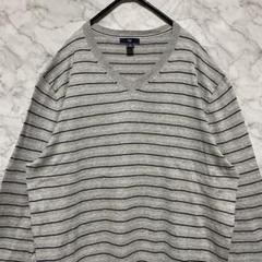 GAP Vネック セーター ストライプ柄 グレー Lのサムネイル