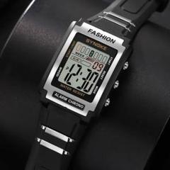 新品 SYNOKE レクタンデジタルウォッチ メンズ腕時計 ブラック＆シルバーS