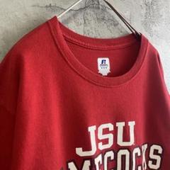 ラッセルアスレチック 古着 アメリカ輸入 三段プリント Tシャツ 半袖 赤色