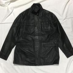 【個性派古着】レザージャケット　革ジャン　黒　襟2WAY　メンズＬＬ　本革