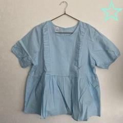 綿ブラウス水色ブルー高通気性 春夏 爽やか 半袖 レディース