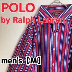 Y368【POLO by Ralph Lauren】ストライプシャツ【M】レッド