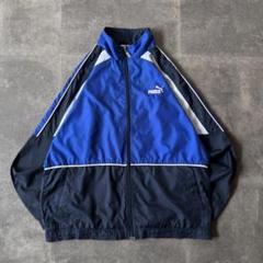 90s OLD PUMA ナイロンジャケット ラグラン XL 青 刺繍 A125